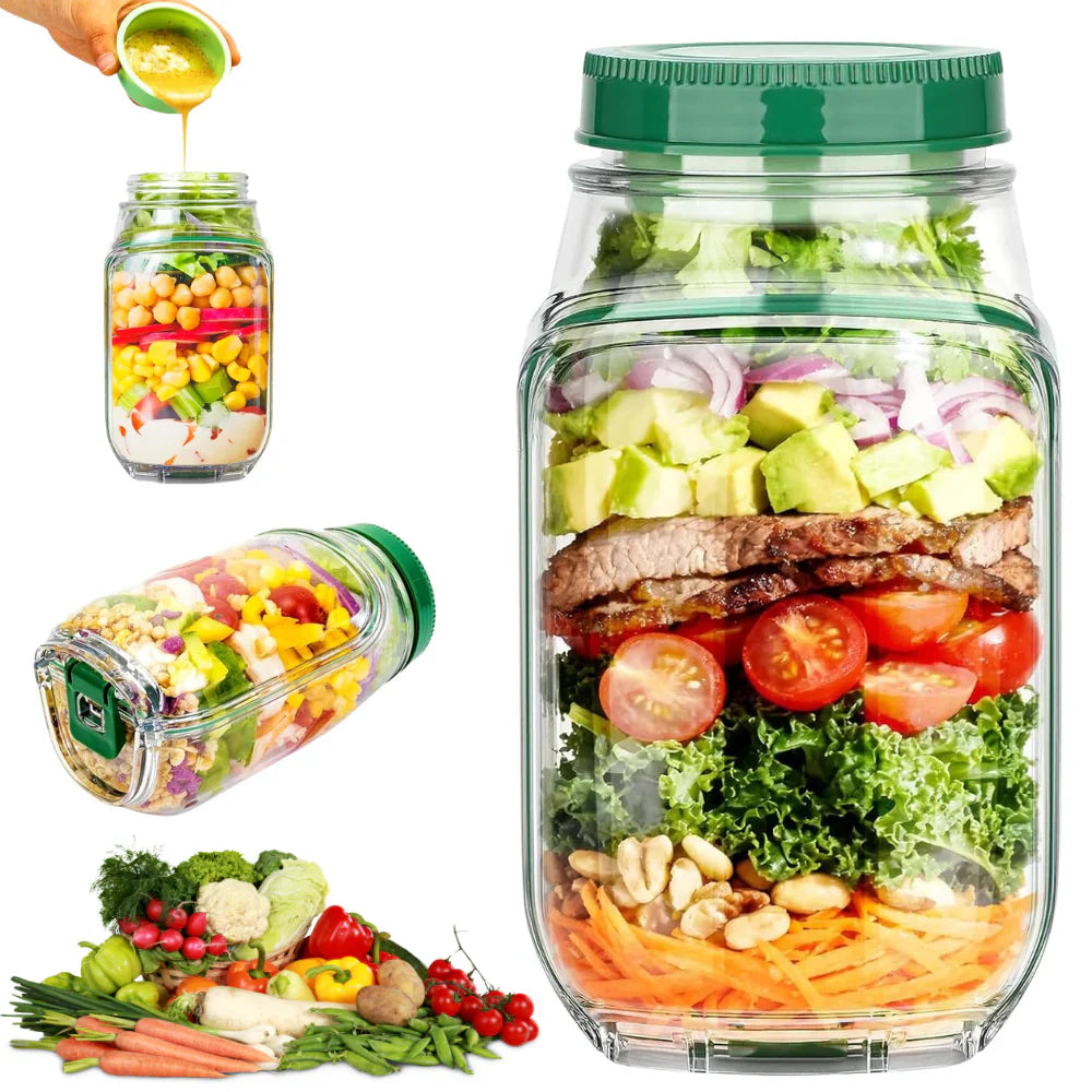 Side-Opening Salad Jar – Portable Meal Prep Container with Dressing Cup