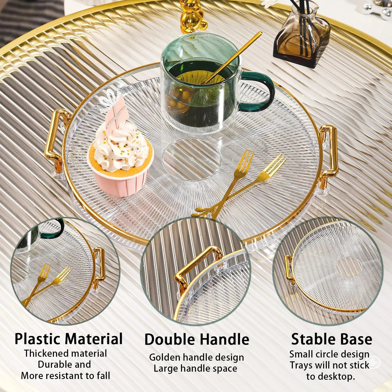 Round Serving Decorative Tray Plastic Serving Tray Kitchen Storages Decor for Party Coffee Table for Living Room Bathroom