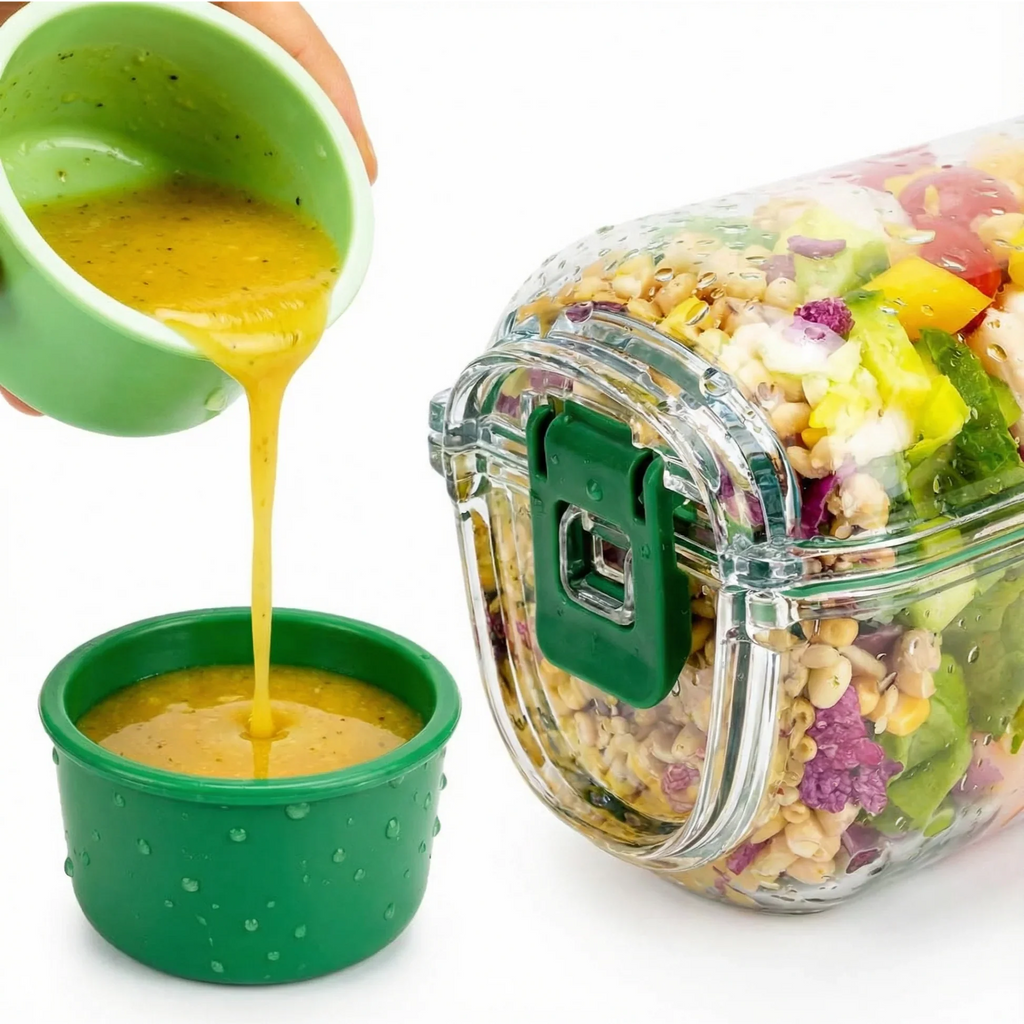 Side-Opening Salad Jar – Portable Meal Prep Container with Dressing Cup
